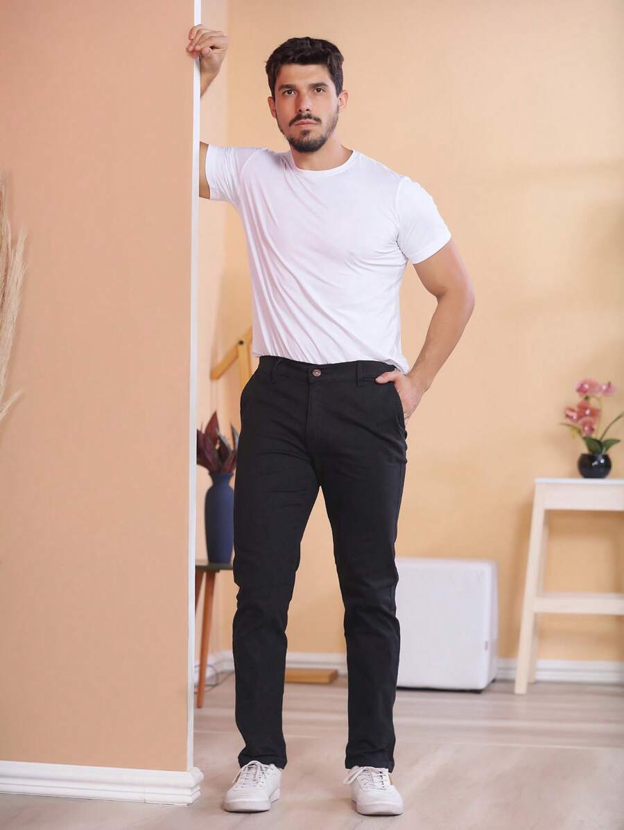 Calça Masculina em Sarja com Elastano Estilo Alfaiataria Esporte Fino Elegante com Bolsos Alta Durabilidade