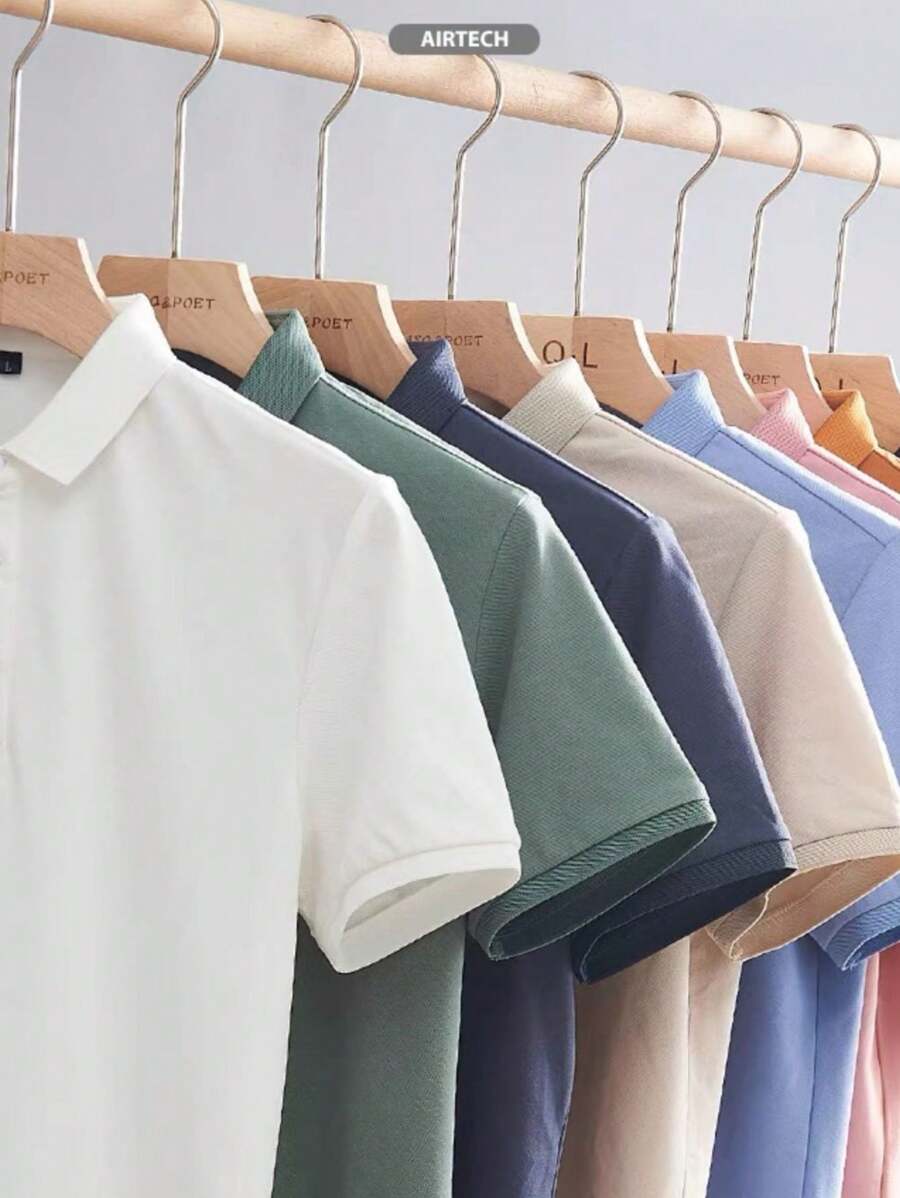 Camiseta Polo Masculina Básica Gola Clássica Manga Curta Confortável Respirável Slim Premium Algodão Confortável Casual Primavera Verão