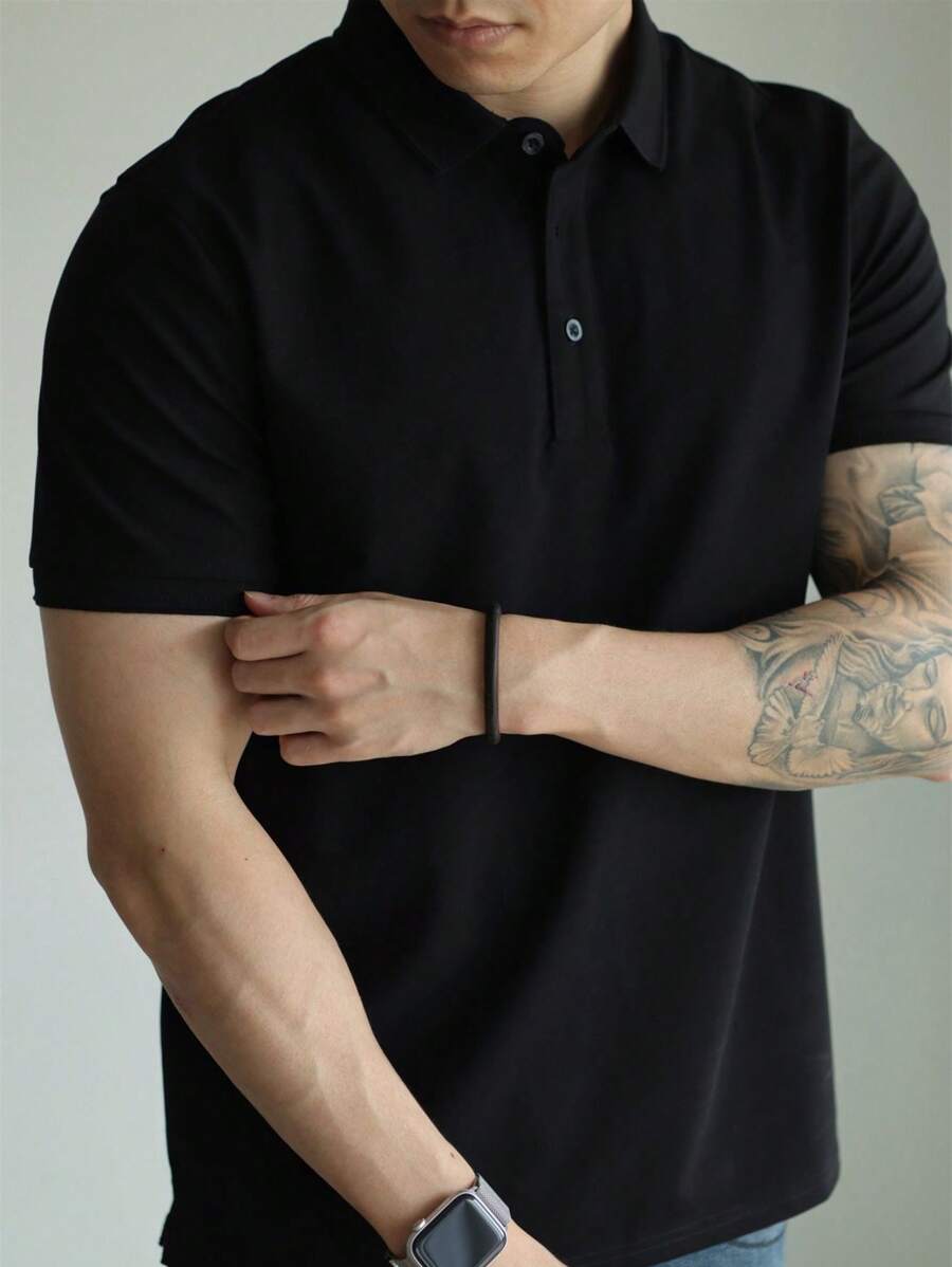 Camiseta Polo Masculina Básica Gola Clássica Manga Curta Confortável Respirável Slim Premium Algodão Confortável Casual Primavera Verão