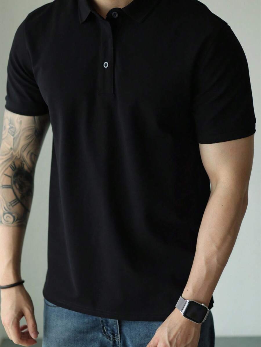 Camiseta Polo Masculina Básica Gola Clássica Manga Curta Confortável Respirável Slim Premium Algodão Confortável Casual Primavera Verão