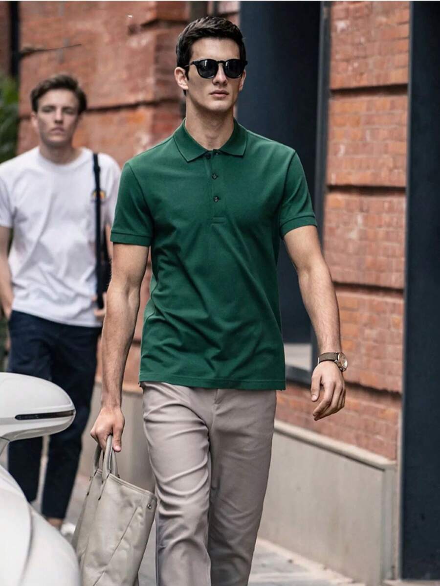 Camiseta Polo Masculina Básica Gola Clássica Manga Curta Confortável Respirável Slim Premium Algodão Confortável Casual Primavera Verão