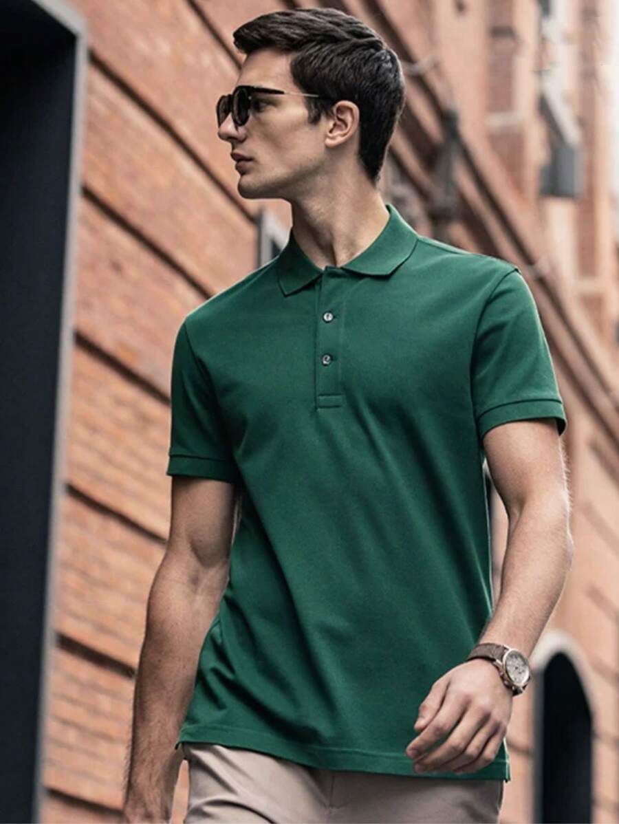 Camiseta Polo Masculina Básica Gola Clássica Manga Curta Confortável Respirável Slim Premium Algodão Confortável Casual Primavera Verão