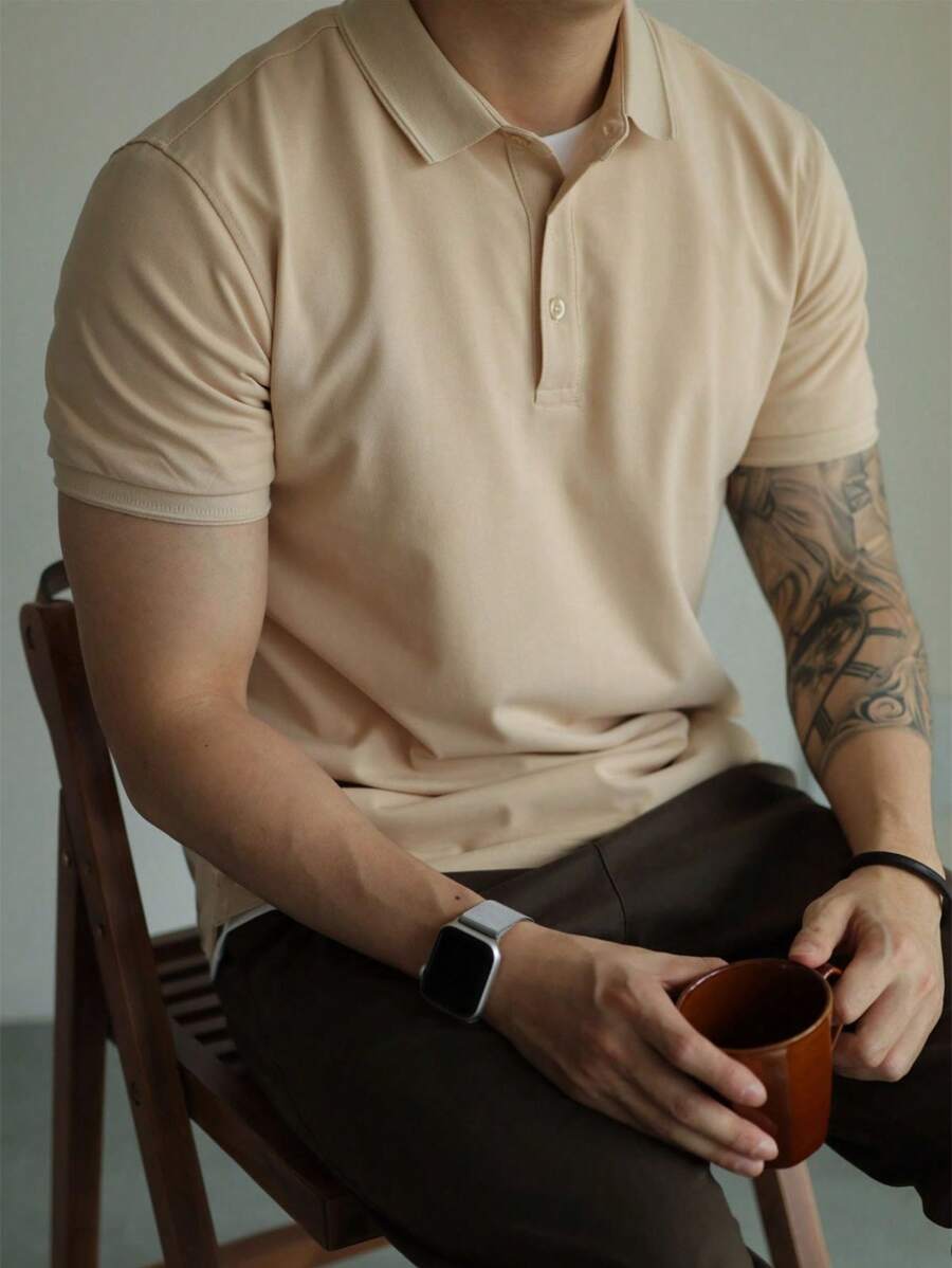 Camiseta Polo Masculina Básica Gola Clássica Manga Curta Confortável Respirável Slim Premium Algodão Confortável Casual Primavera Verão