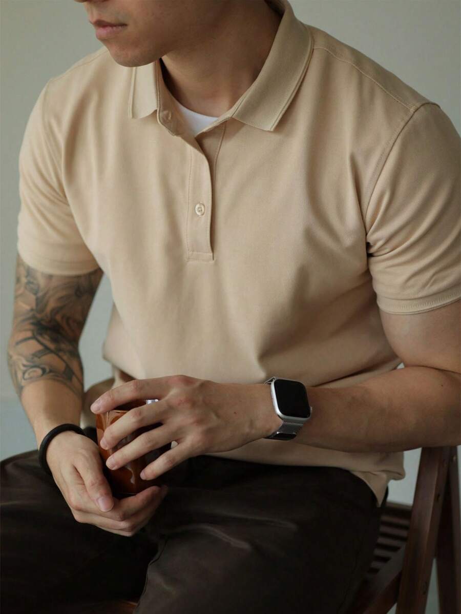 Camiseta Polo Masculina Básica Gola Clássica Manga Curta Confortável Respirável Slim Premium Algodão Confortável Casual Primavera Verão