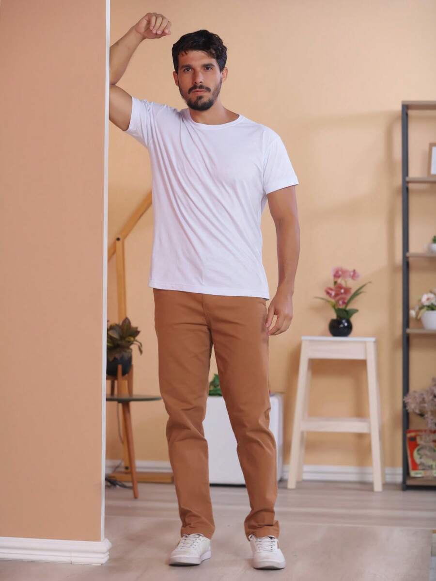 Calça Masculina em Sarja com Elastano Estilo Alfaiataria Esporte Fino Elegante com Bolsos Alta Durabilidade