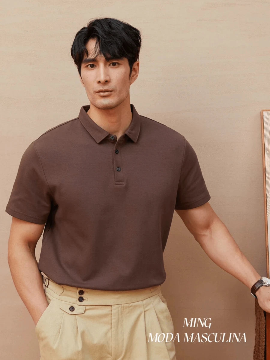 Camiseta Polo Masculina Básica Gola Clássica Manga Curta Confortável Respirável Slim Premium Algodão Confortável Casual Primavera Verão