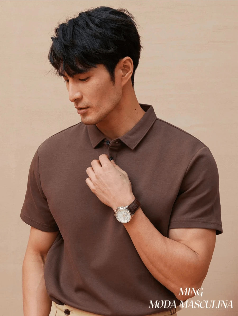 Camiseta Polo Masculina Básica Gola Clássica Manga Curta Confortável Respirável Slim Premium Algodão Confortável Casual Primavera Verão