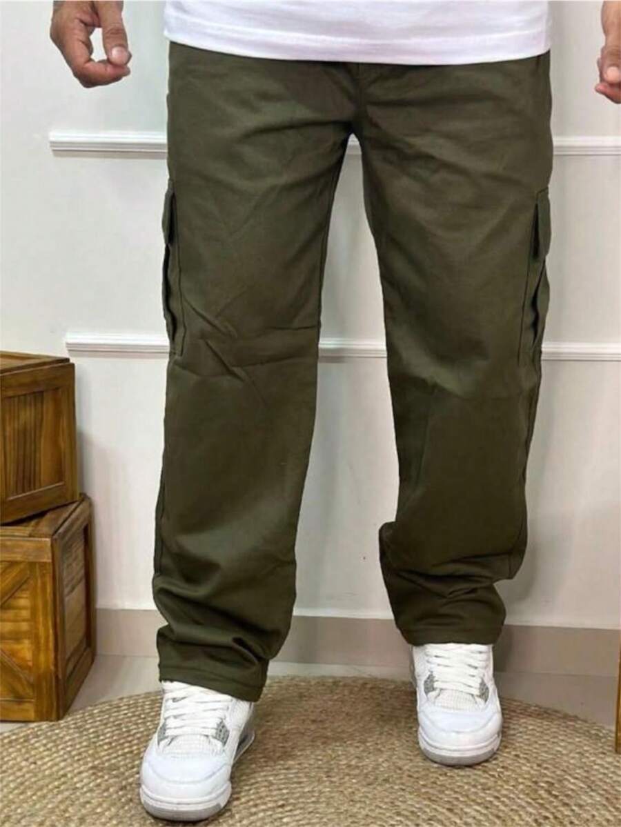 CALÇA CARGO JOGGER SARJA LARGA MASCULINA SKATE, CASUAL, 5 BOLSOS FECHAMENTO CORDÃO MODA UNISSEX