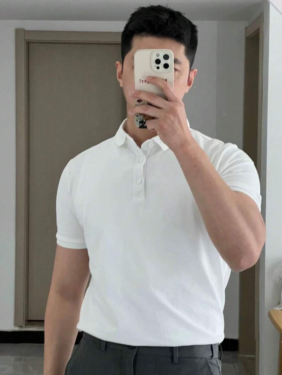 Camiseta polo Básica com Gola Clássica e Manga Curta Confortável Respirável Slim Premium Algodão Casual Primavera Verão Masculina