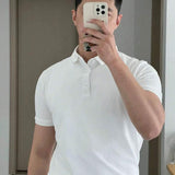 Camiseta polo Básica com Gola Clássica e Manga Curta Confortável Respirável Slim Premium Algodão Casual Primavera Verão Masculina