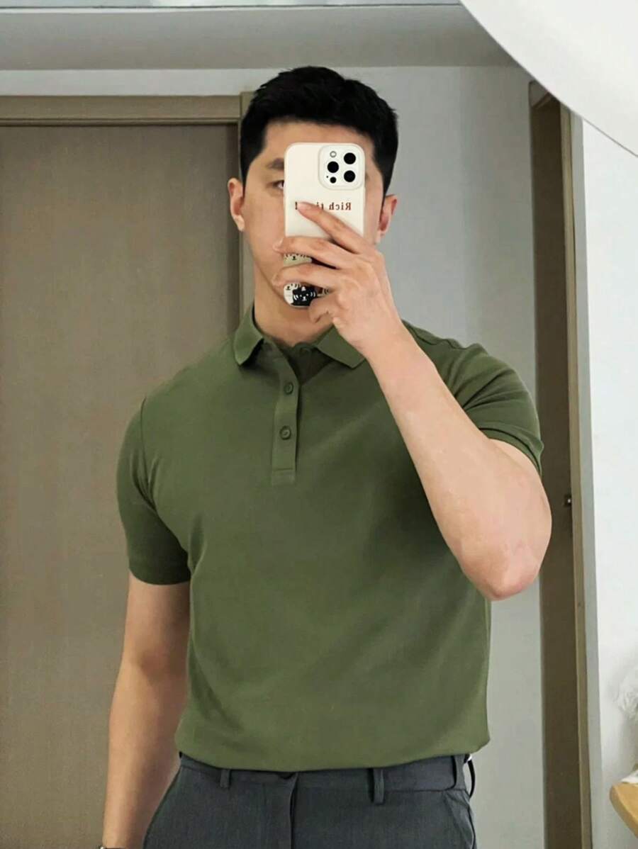 Camiseta polo Básica com Gola Clássica e Manga Curta Confortável Respirável Slim Premium Algodão Casual Primavera Verão Masculina