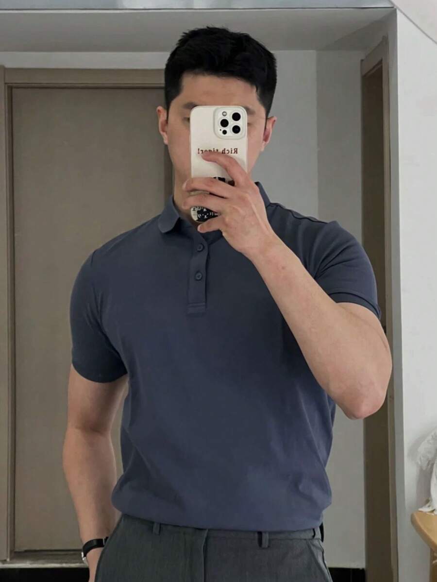 Camiseta polo Básica com Gola Clássica e Manga Curta Confortável Respirável Slim Premium Algodão Casual Primavera Verão Masculina