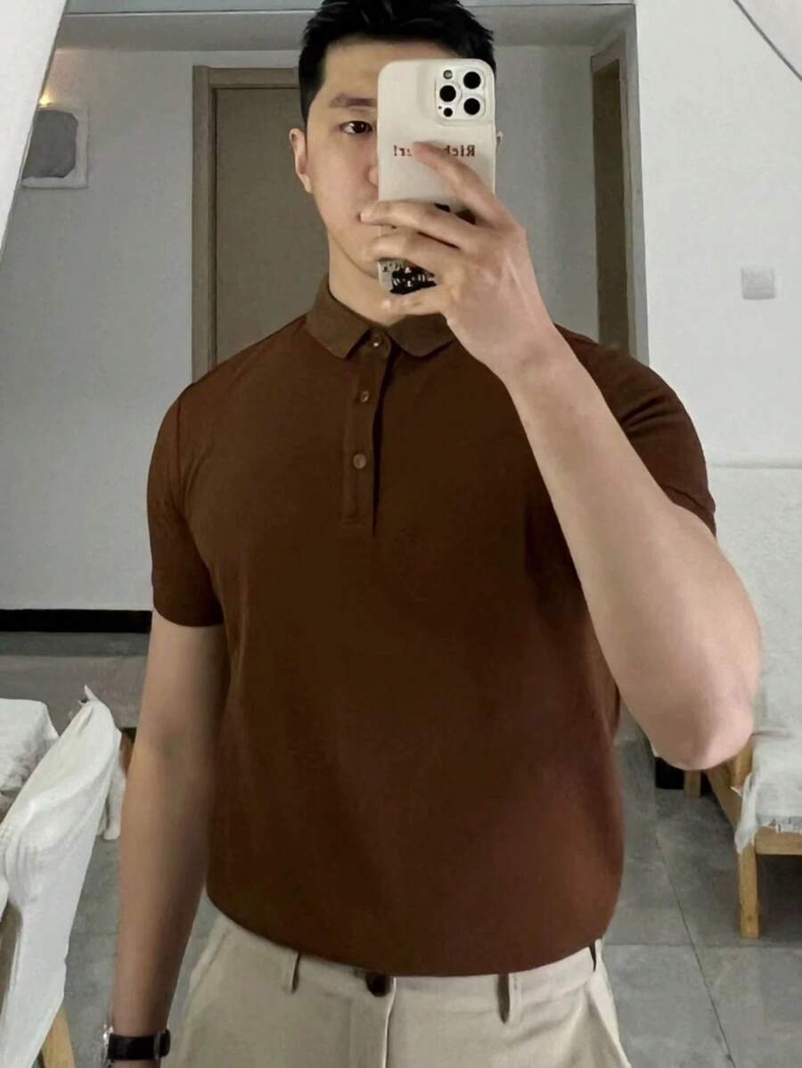 Camiseta polo Básica com Gola Clássica e Manga Curta Confortável Respirável Slim Premium Algodão Casual Primavera Verão Masculina