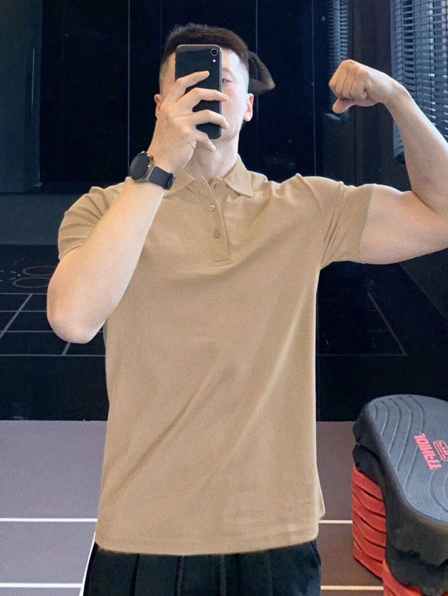 Camiseta polo Básica com Gola Clássica e Manga Curta Confortável Respirável Slim Premium Algodão Casual Primavera Verão Masculina