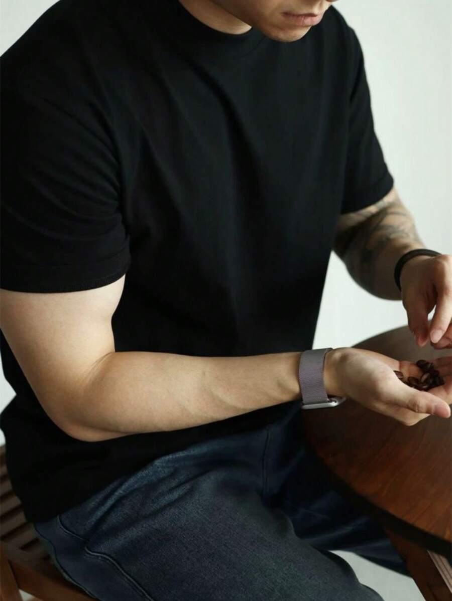 Camiseta de verão Masculina Básica de Algodão com Gola Redonda – Cores Sólidas Confortável e Respirável