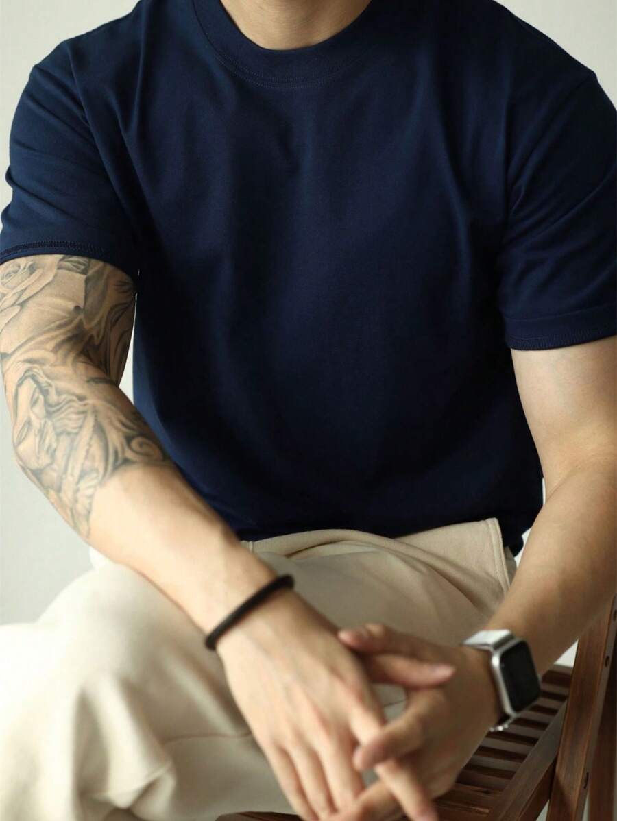 Camiseta de verão Masculina Básica de Algodão com Gola Redonda – Cores Sólidas Confortável e Respirável