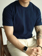 Camiseta de verão Masculina Básica de Algodão com Gola Redonda – Cores Sólidas Confortável e Respirável