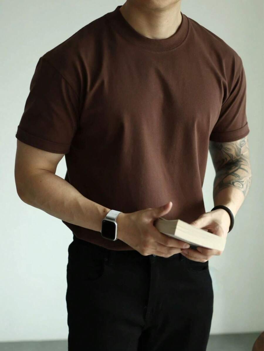 Camiseta de verão Masculina Básica de Algodão com Gola Redonda – Cores Sólidas Confortável e Respirável