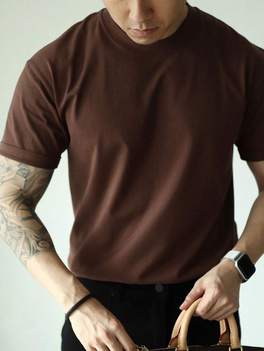 Camiseta de verão Masculina Básica de Algodão com Gola Redonda – Cores Sólidas Confortável e Respirável