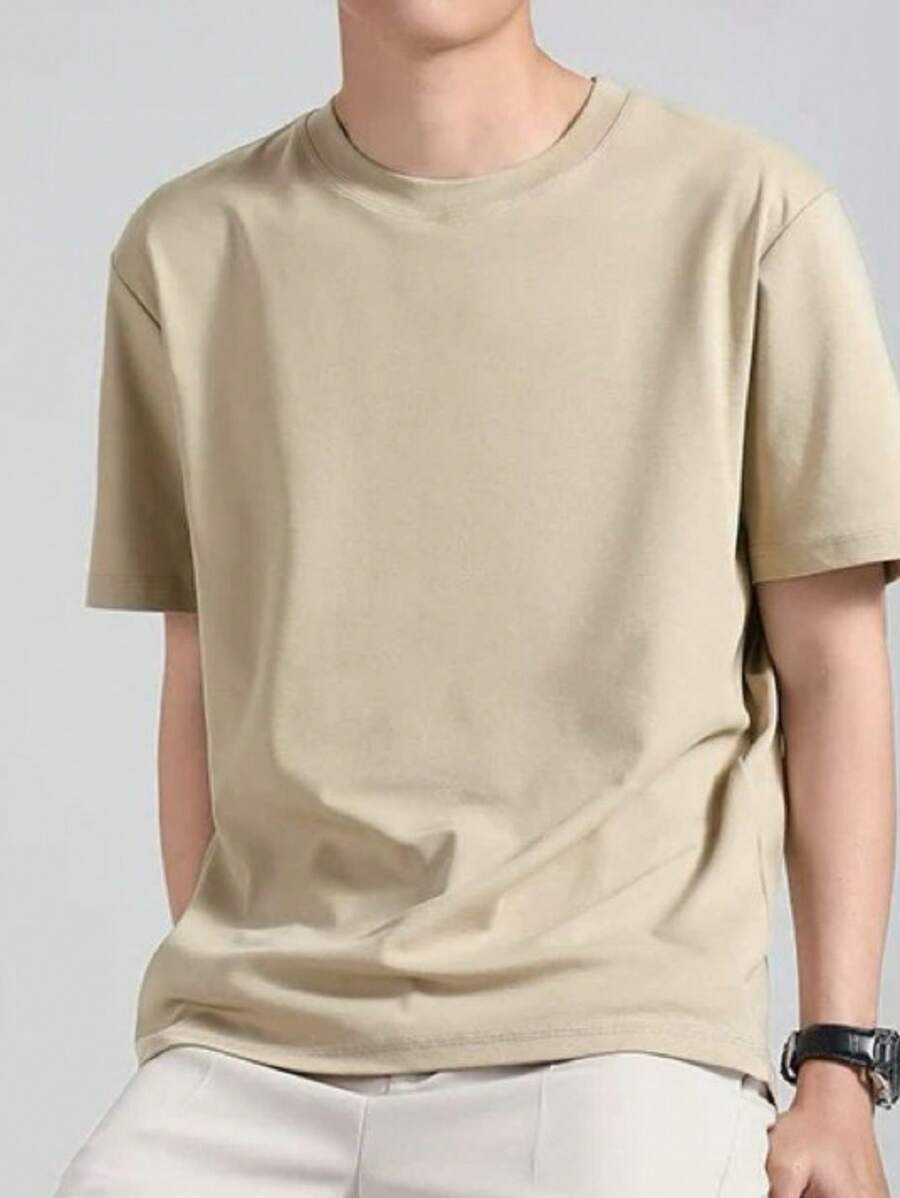 Camiseta de verão Masculina Básica de Algodão com Gola Redonda – Cores Sólidas Confortável e Respirável