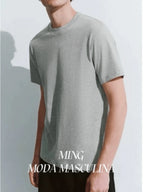 Camiseta de verão Masculina Básica de Algodão com Gola Redonda – Cores Sólidas Confortável e Respirável