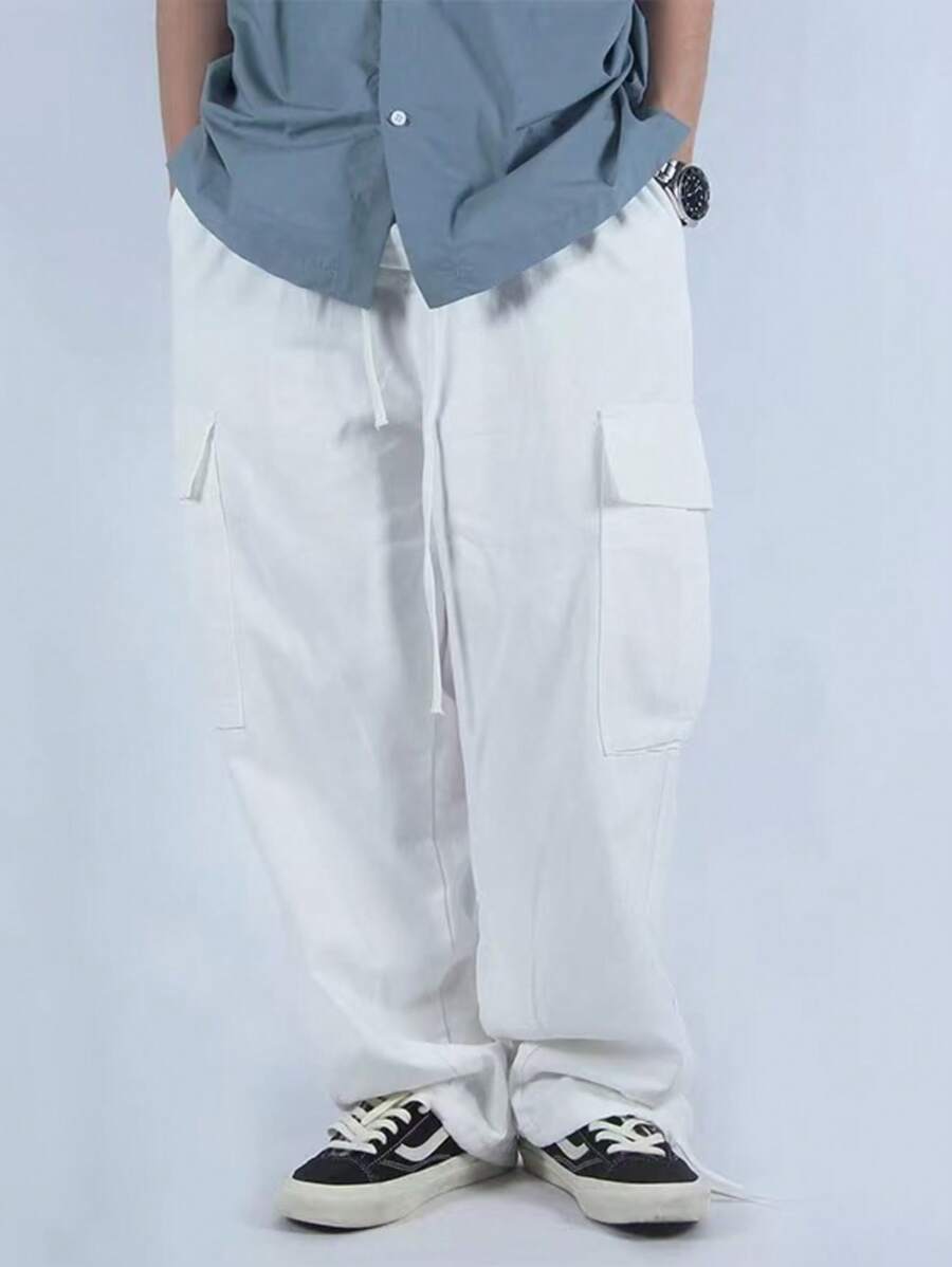 CALÇA CARGO JOGGER SARJA LARGA MASCULINA SKATE, CASUAL, 5 BOLSOS FECHAMENTO CORDÃO MODA UNISSEX