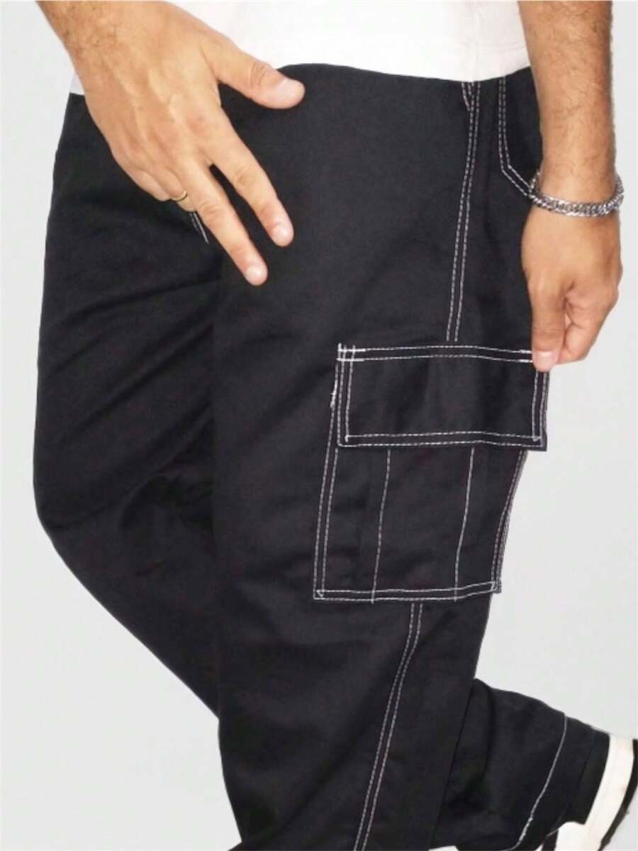 CALÇA CARGO JOGGER SARJA LARGA MASCULINA SKATE, CASUAL, 5 BOLSOS FECHAMENTO CORDÃO MODA UNISSEX