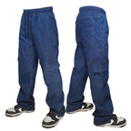 CALÇA CARGO JOGGER SARJA LARGA MASCULINA SKATE, CASUAL, 5 BOLSOS FECHAMENTO CORDÃO MODA UNISSEX