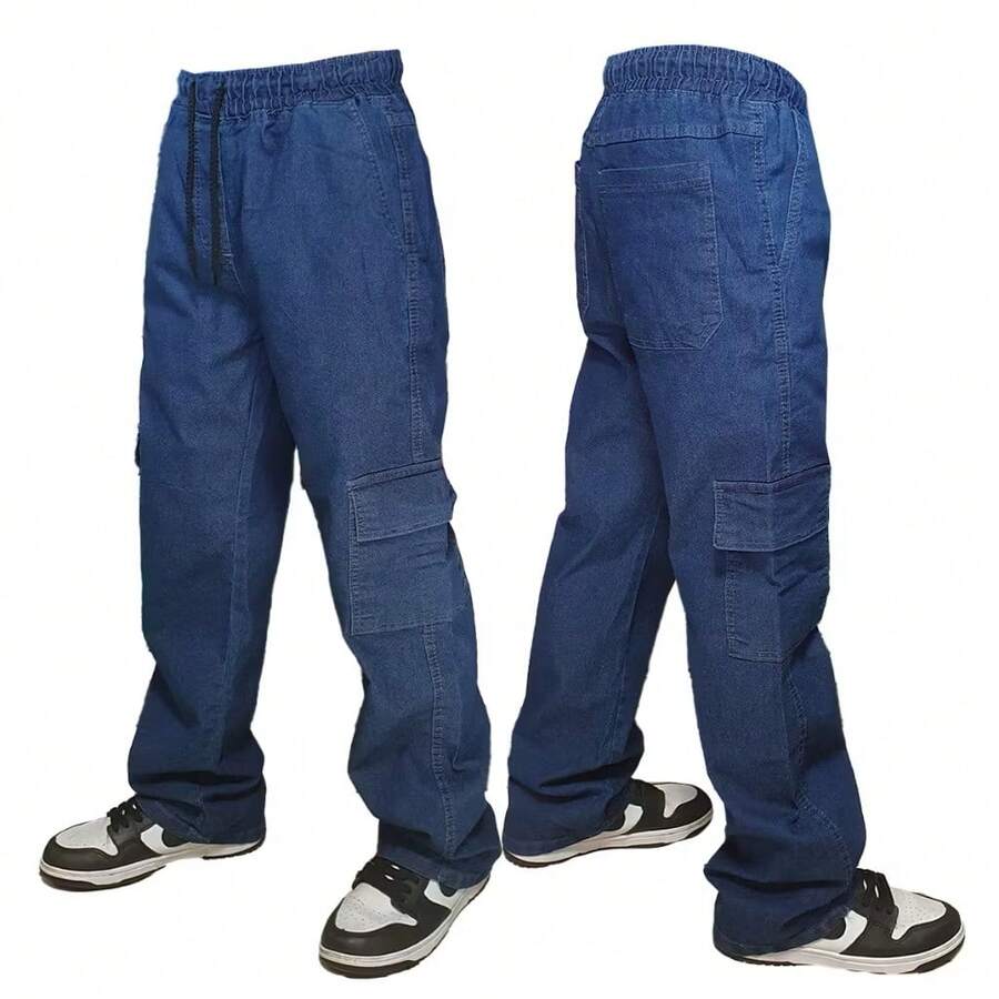 CALÇA CARGO JOGGER SARJA LARGA MASCULINA SKATE, CASUAL, 5 BOLSOS FECHAMENTO CORDÃO MODA UNISSEX