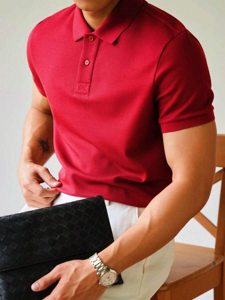 Camiseta polo Básica com Gola Clássica e Manga Curta Confortável Respirável Slim Premium Algodão Casual Primavera Verão Masculina