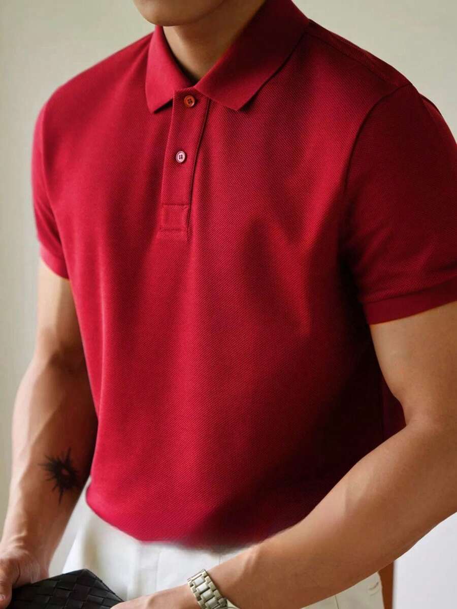 Camiseta polo Básica com Gola Clássica e Manga Curta Confortável Respirável Slim Premium Algodão Casual Primavera Verão Masculina