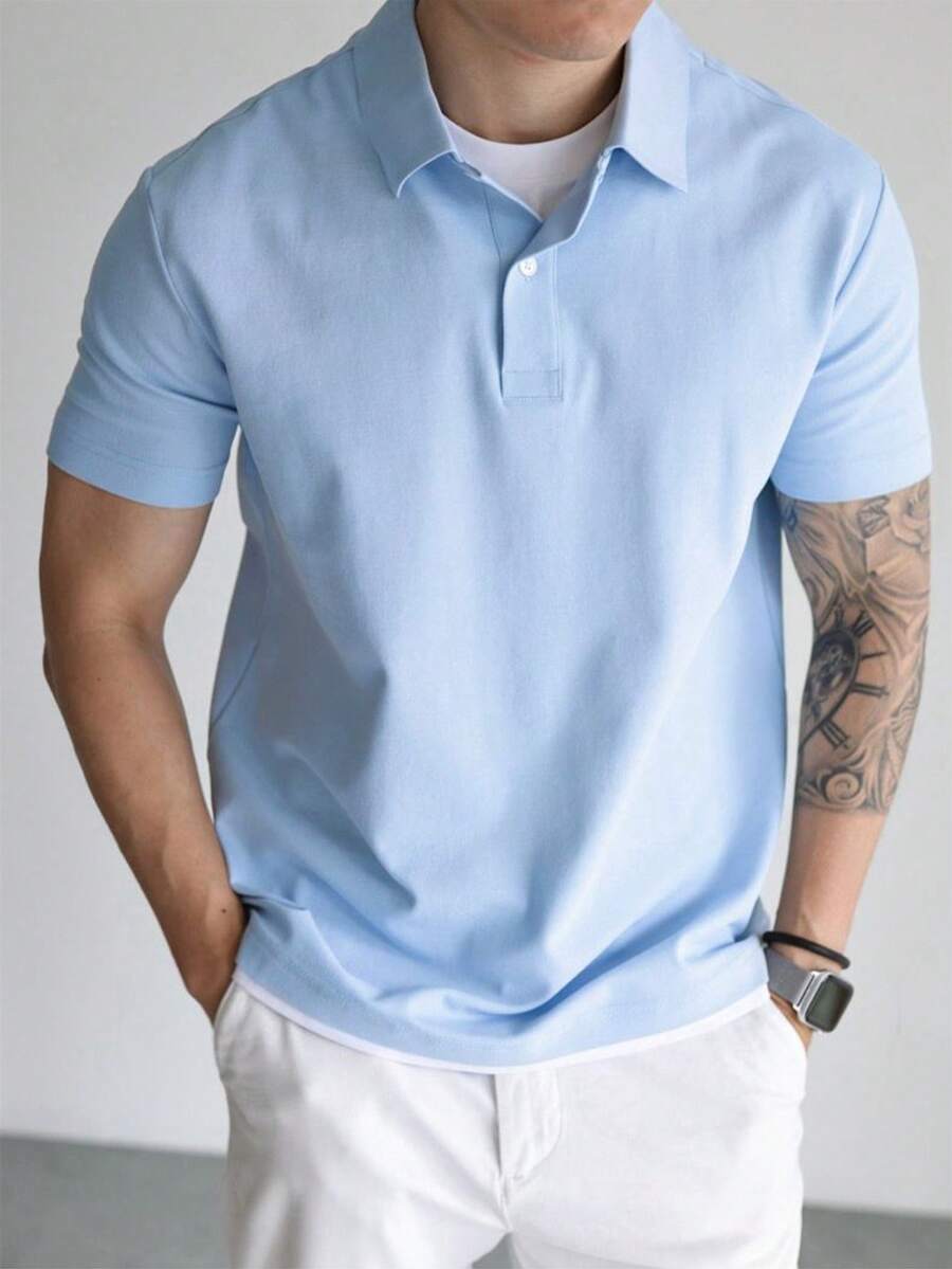 Camiseta Polo Masculina Básica Gola Clássica Manga Curta Confortável Respirável Slim Premium Algodão Confortável Casual Primavera Verão