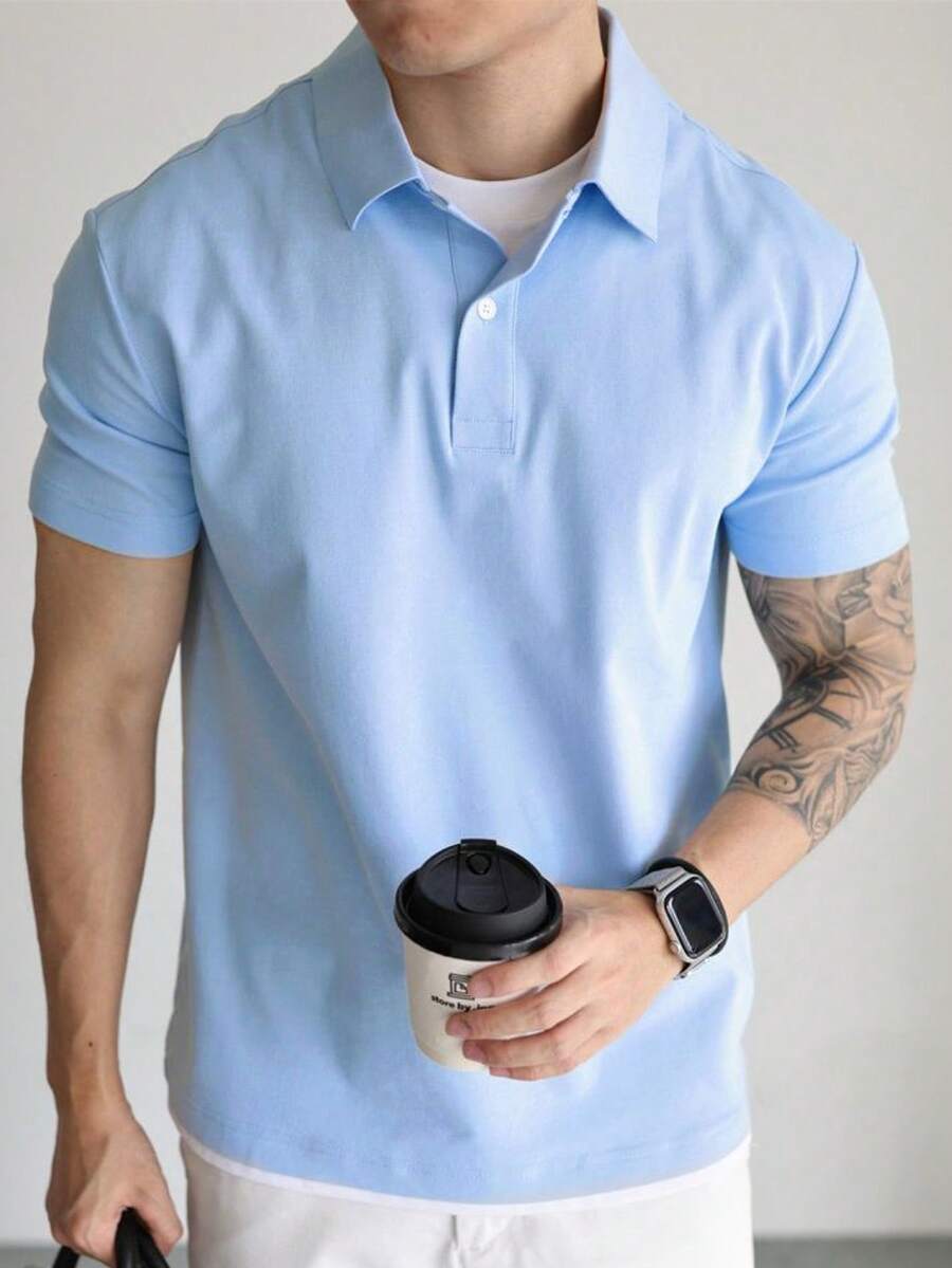 Camiseta Polo Masculina Básica Gola Clássica Manga Curta Confortável Respirável Slim Premium Algodão Confortável Casual Primavera Verão