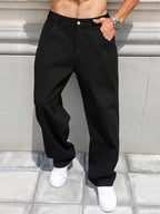 29 Calça Denim Preta Casual de Perna Larga e Solta com Bolsos Estilo Urbano para Homens, Adequada como Presente para Marido, Namorado