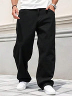 29 Calça Denim Preta Casual de Perna Larga e Solta com Bolsos Estilo Urbano para Homens, Adequada como Presente para Marido, Namorado