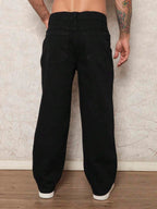 29 Calça Denim Preta Casual de Perna Larga e Solta com Bolsos Estilo Urbano para Homens, Adequada como Presente para Marido, Namorado