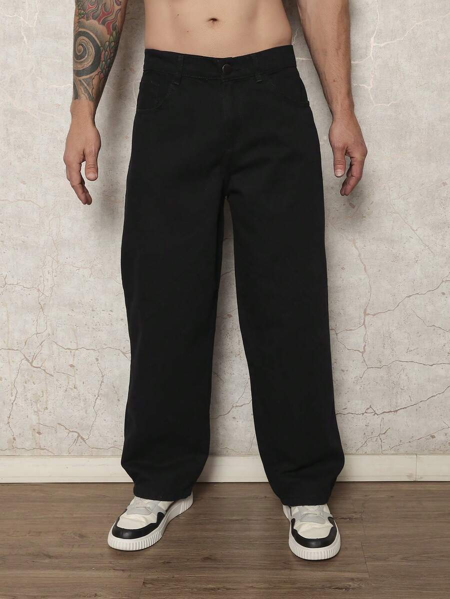 29 Calça Denim Preta Casual de Perna Larga e Solta com Bolsos Estilo Urbano para Homens, Adequada como Presente para Marido, Namorado