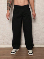 29 Calça Denim Preta Casual de Perna Larga e Solta com Bolsos Estilo Urbano para Homens, Adequada como Presente para Marido, Namorado