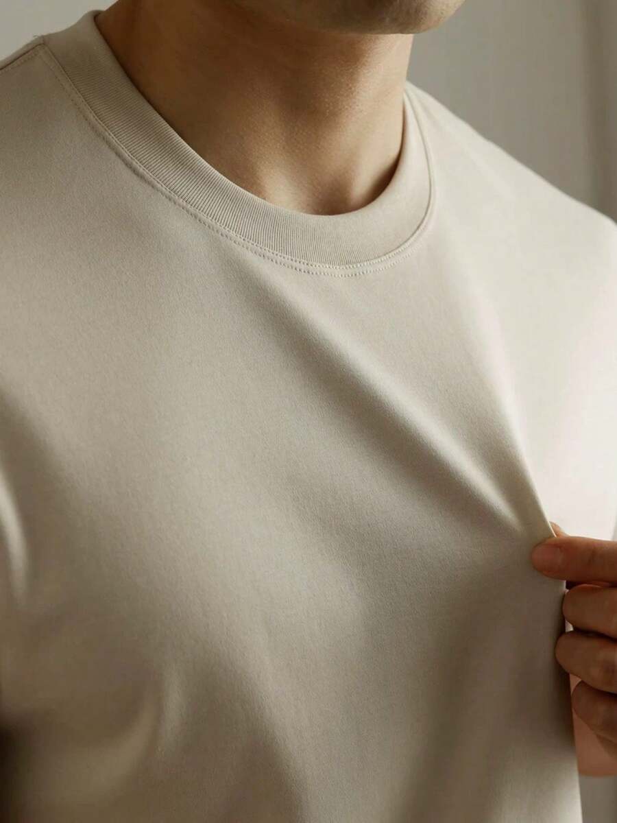 Camiseta de verão Masculina Básica de Algodão com Gola Redonda – Cores Sólidas Confortável e Respirável