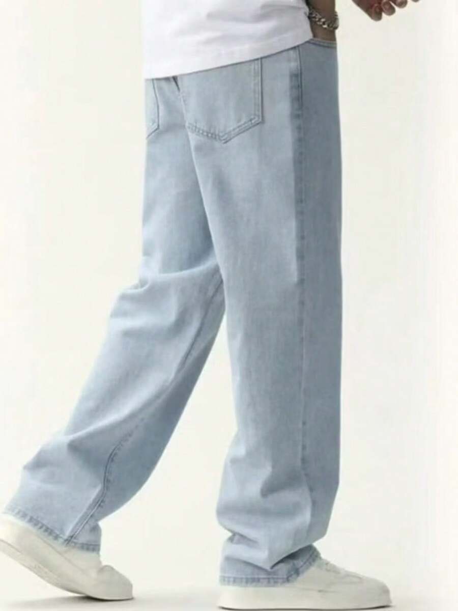 29 Calça Denim Preta Casual de Perna Larga e Solta com Bolsos Estilo Urbano para Homens, Adequada como Presente para Marido, Namorado