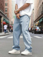 29 Calça Denim Preta Casual de Perna Larga e Solta com Bolsos Estilo Urbano para Homens, Adequada como Presente para Marido, Namorado