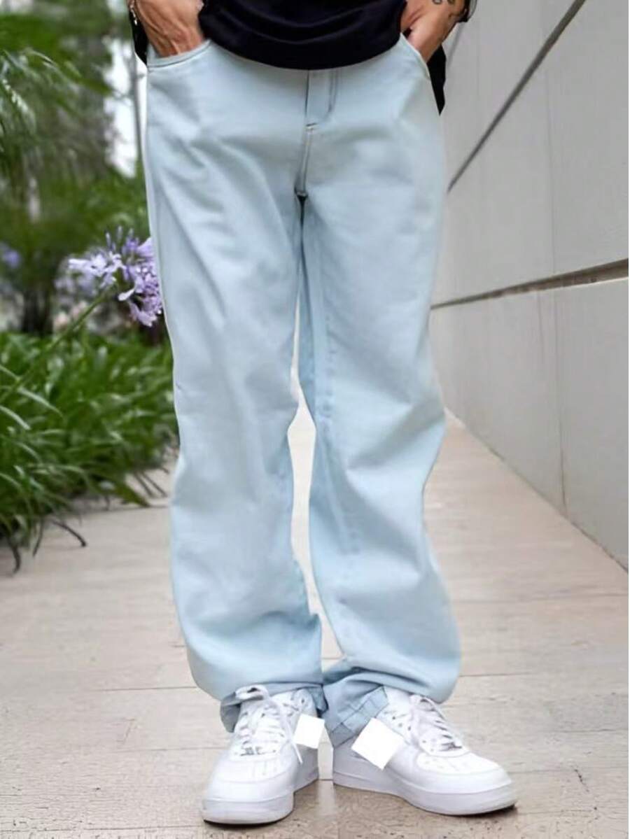 29 Calça Denim Preta Casual de Perna Larga e Solta com Bolsos Estilo Urbano para Homens, Adequada como Presente para Marido, Namorado