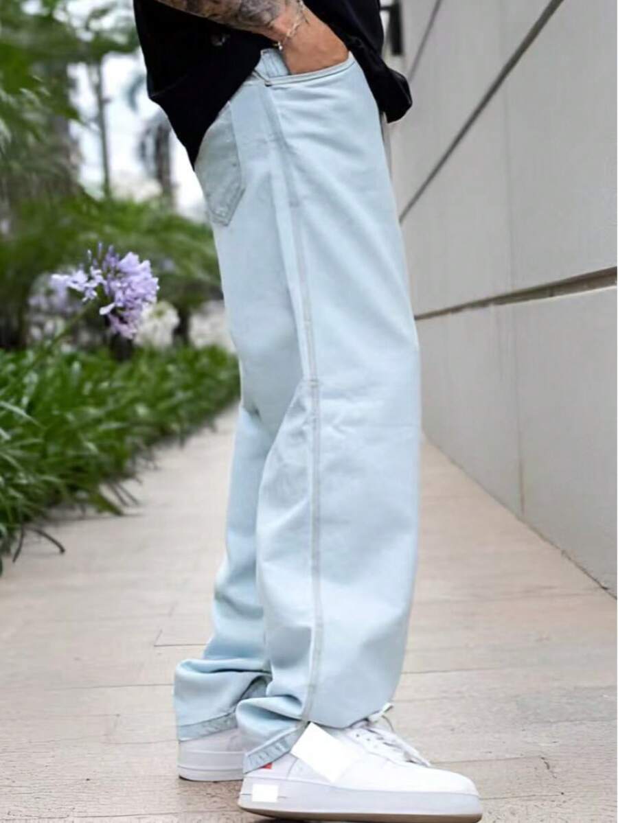 29 Calça Denim Preta Casual de Perna Larga e Solta com Bolsos Estilo Urbano para Homens, Adequada como Presente para Marido, Namorado