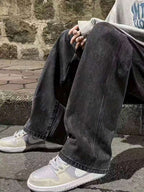 29 Calça Denim Preta Casual de Perna Larga e Solta com Bolsos Estilo Urbano para Homens, Adequada como Presente para Marido, Namorado