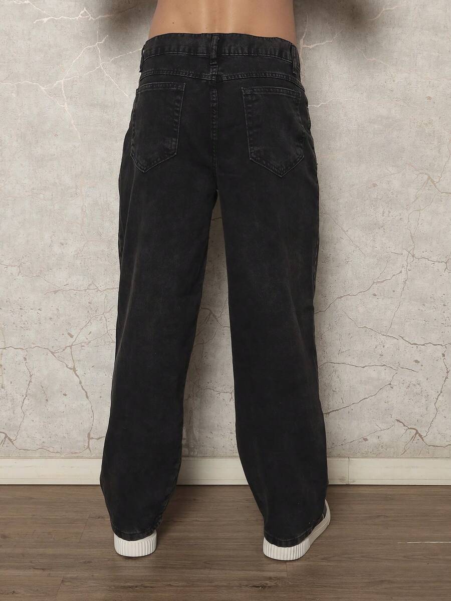 29 Calça Denim Preta Casual de Perna Larga e Solta com Bolsos Estilo Urbano para Homens, Adequada como Presente para Marido, Namorado