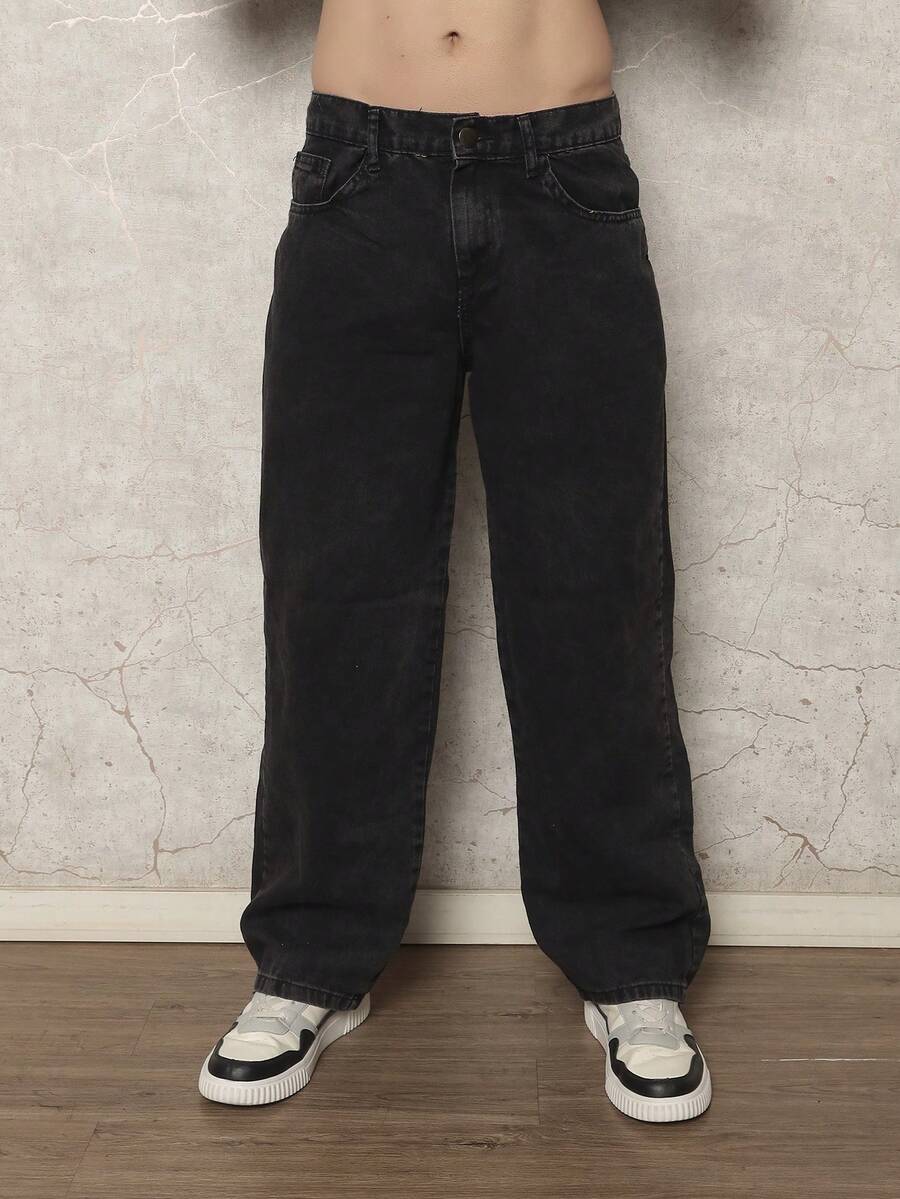 29 Calça Denim Preta Casual de Perna Larga e Solta com Bolsos Estilo Urbano para Homens, Adequada como Presente para Marido, Namorado