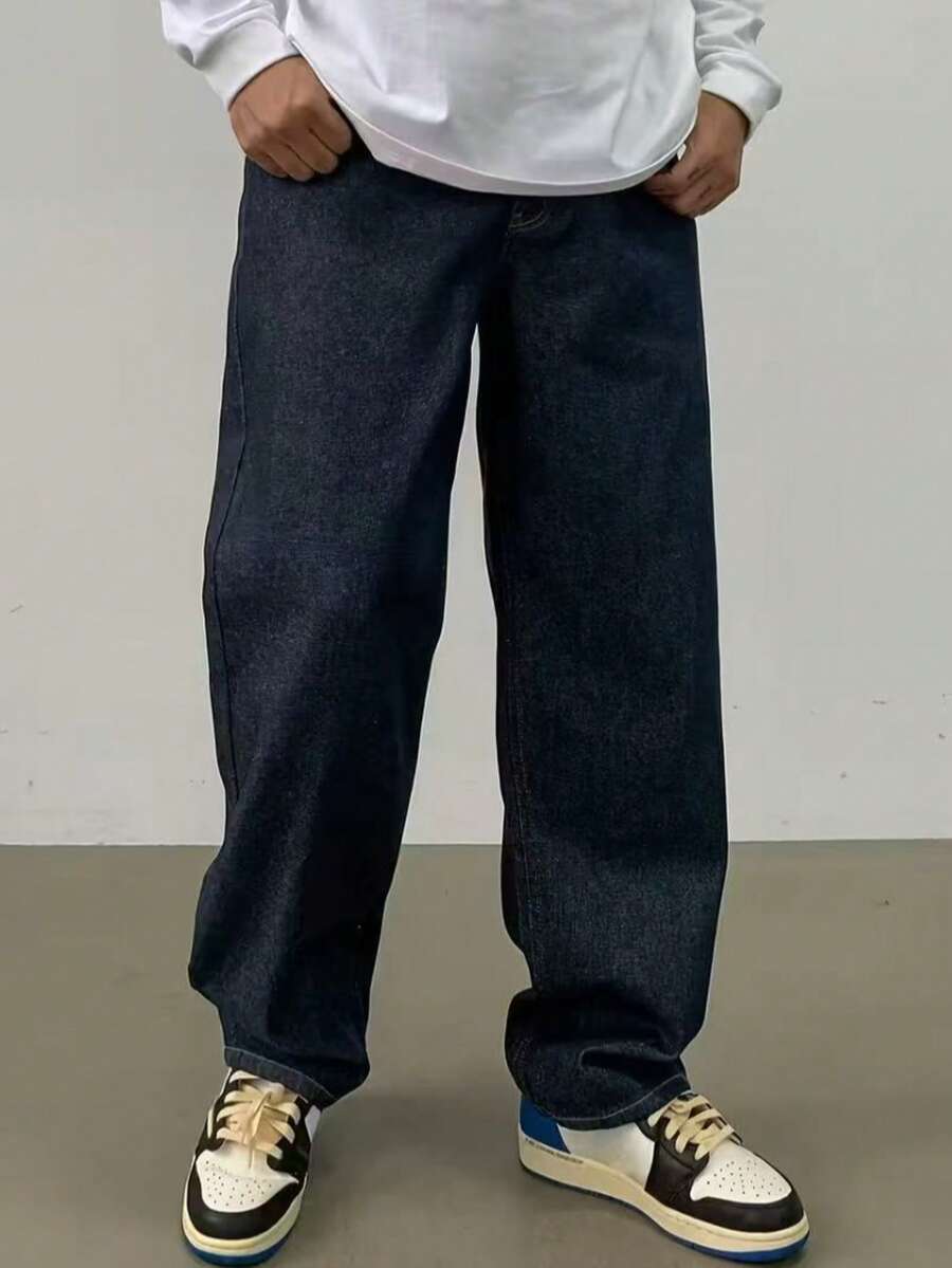 29 Calça Denim Preta Casual de Perna Larga e Solta com Bolsos Estilo Urbano para Homens, Adequada como Presente para Marido, Namorado