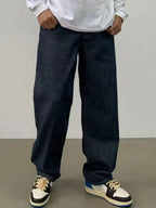 29 Calça Denim Preta Casual de Perna Larga e Solta com Bolsos Estilo Urbano para Homens, Adequada como Presente para Marido, Namorado