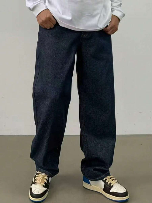 29 Calça Denim Preta Casual de Perna Larga e Solta com Bolsos Estilo Urbano para Homens, Adequada como Presente para Marido, Namorado