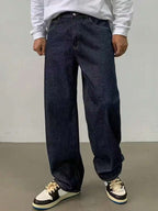 29 Calça Denim Preta Casual de Perna Larga e Solta com Bolsos Estilo Urbano para Homens, Adequada como Presente para Marido, Namorado
